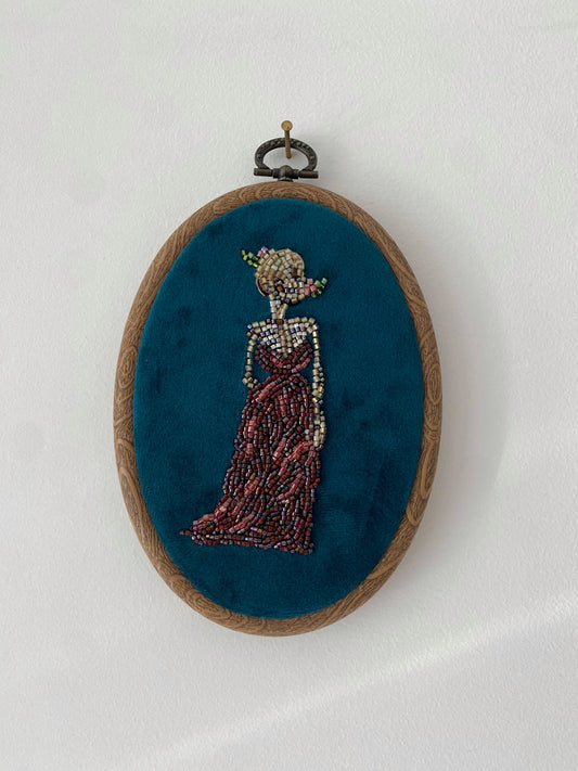 Décoration murale, tambour brodé à la main squelette en robe