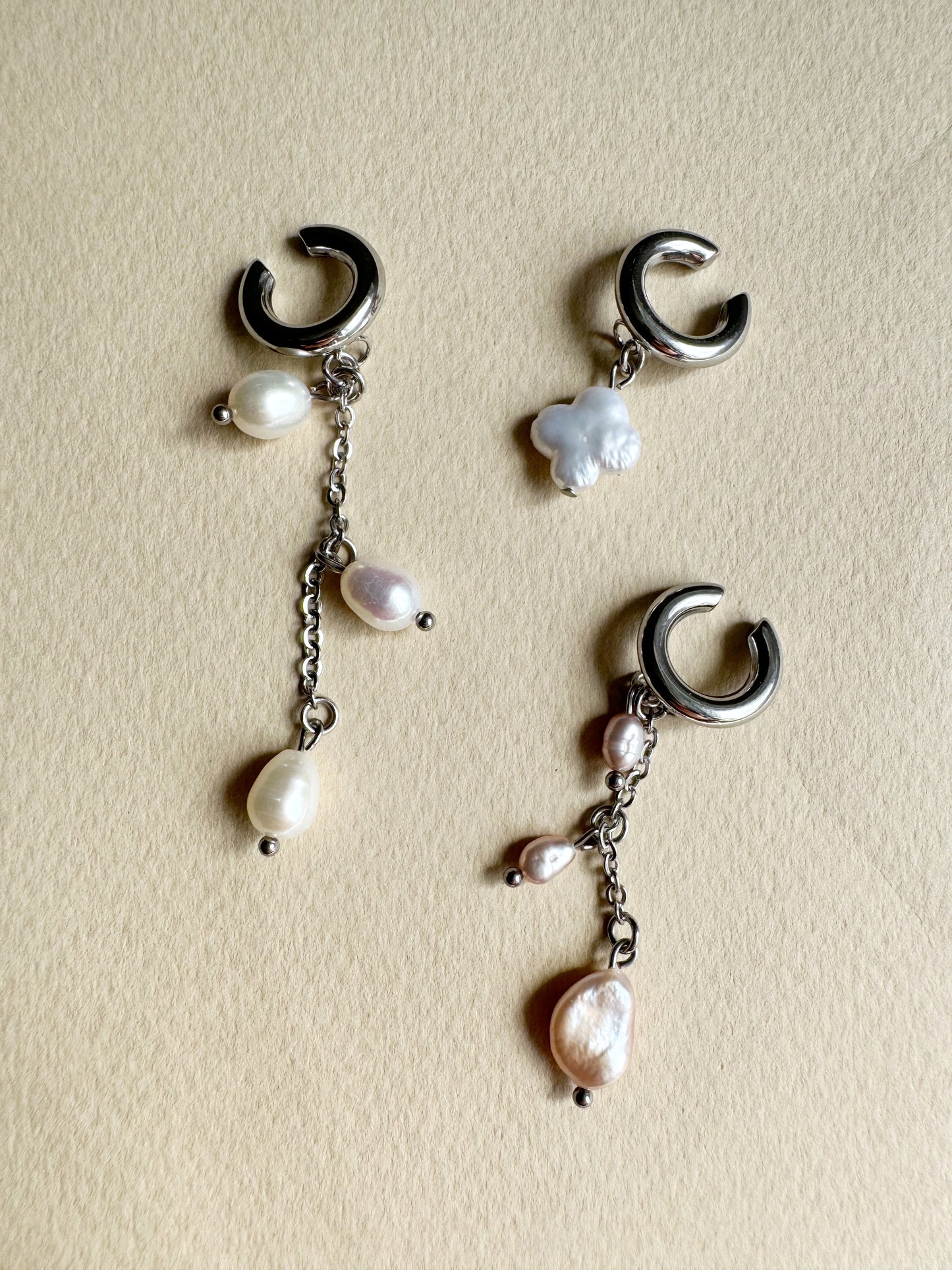 Ear cuff Pearl & Silver