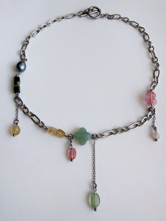 Collier multi charms argenté