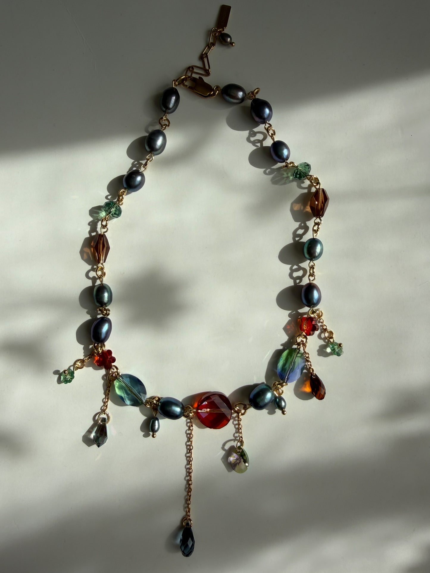Blue pearl & crystal dark fairy necklace