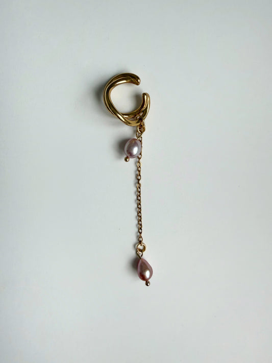 Ear cuff Pink Pearl & Gold
