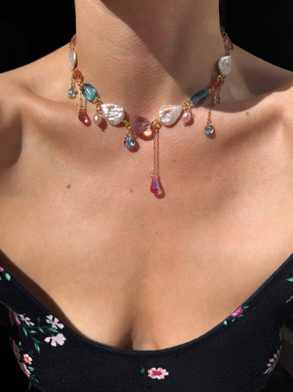 Pink baroque pearl & crystal necklace