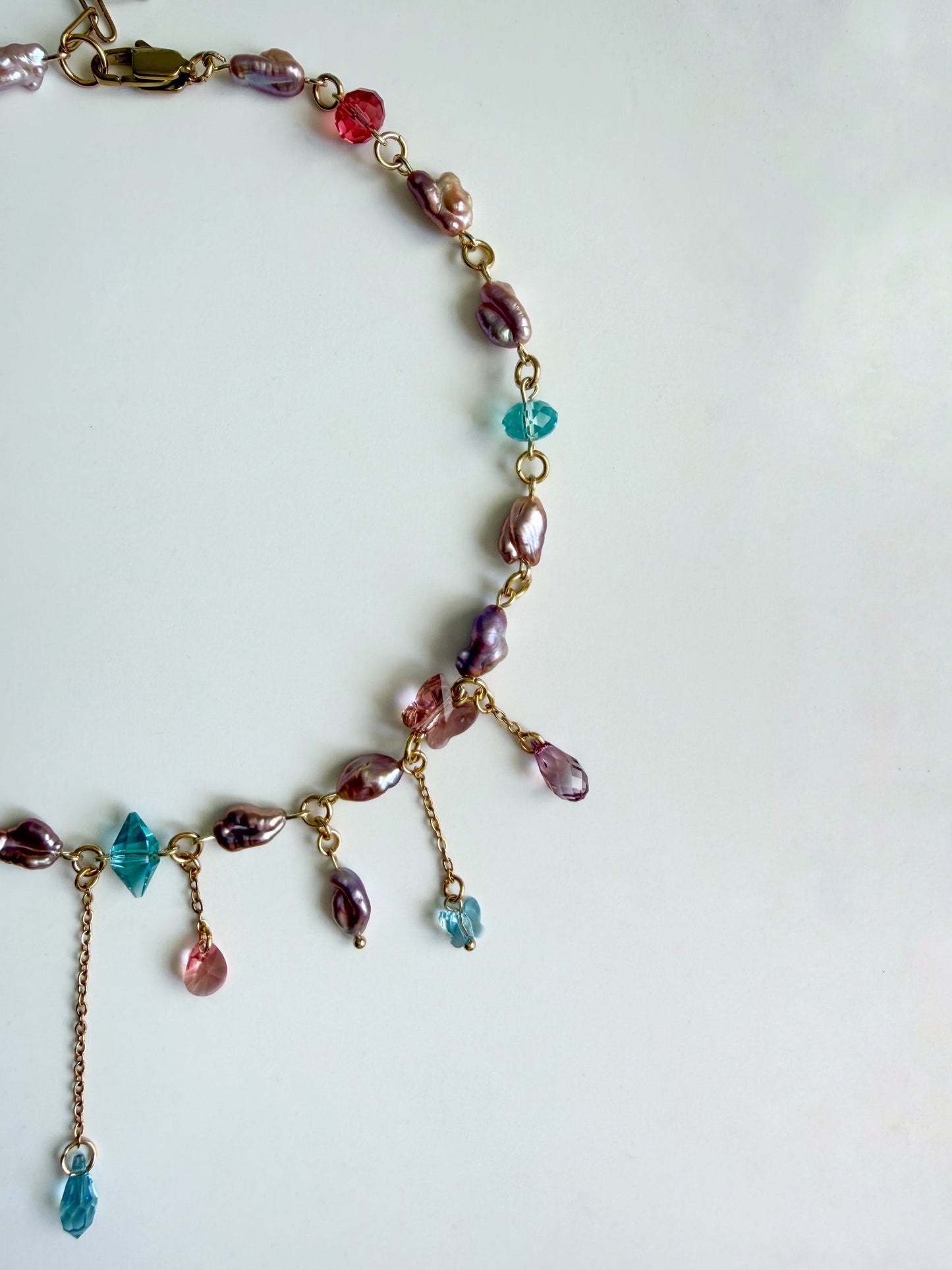 Pink baroque pearl & crystal necklace