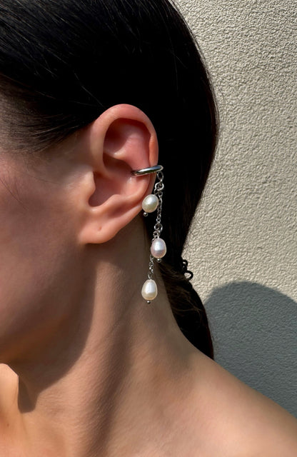 Ohrklemme mit Perlen und Silber