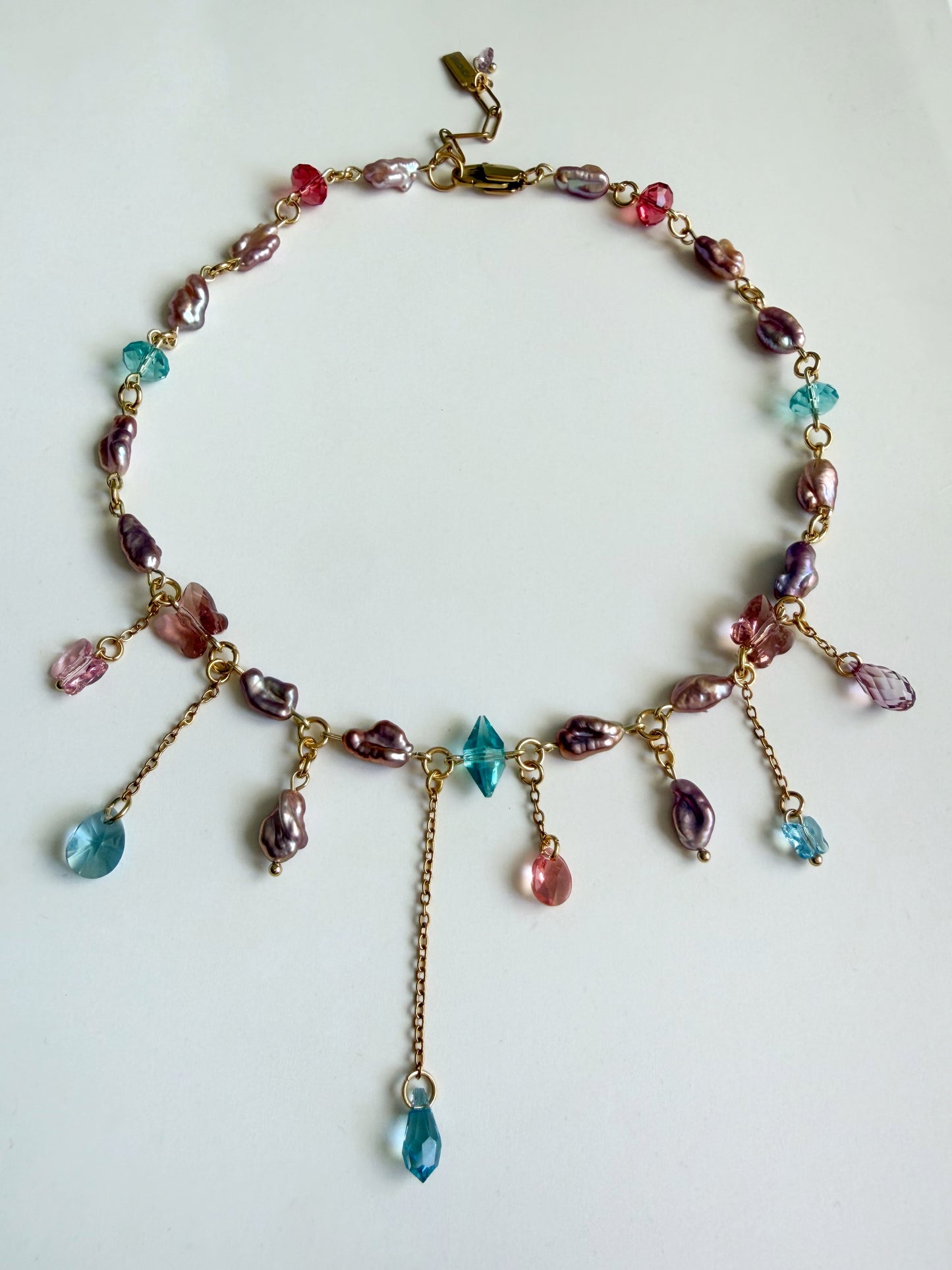Pink baroque pearl & crystal necklace