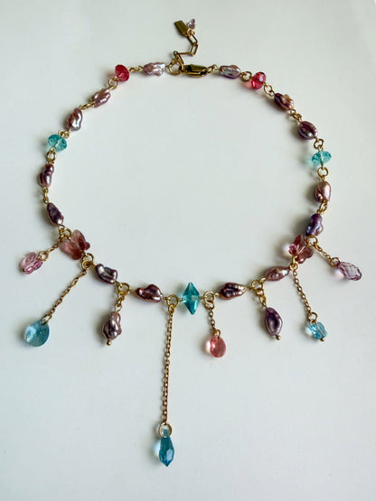 Pink baroque pearl & crystal necklace
