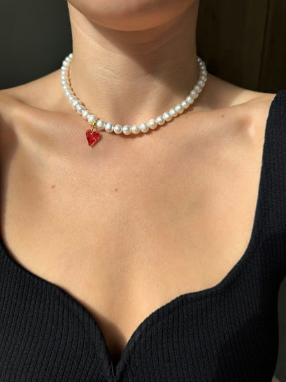 Colllier de perles d’eau douce cœur
