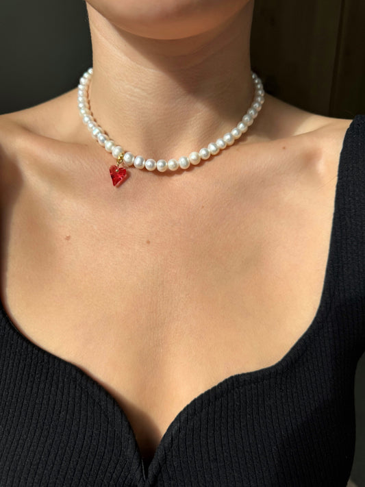 Colllier de perles d’eau douce cœur