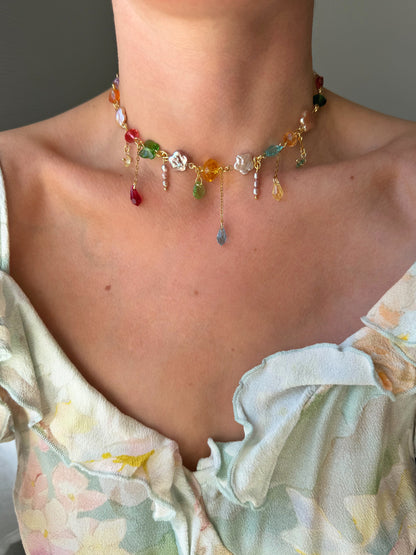 Flower baroque pearl & crystal necklace