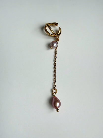 Ear cuff Pink Pearl & Gold
