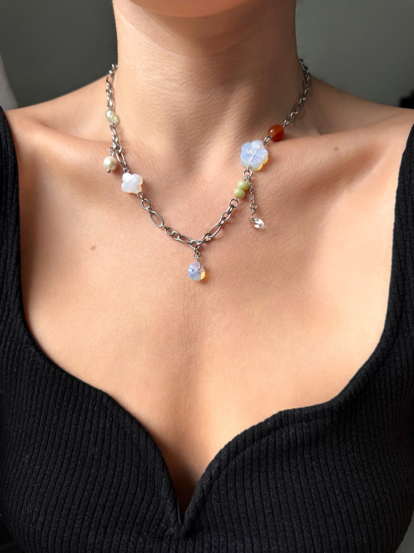 Collier multi charms argenté