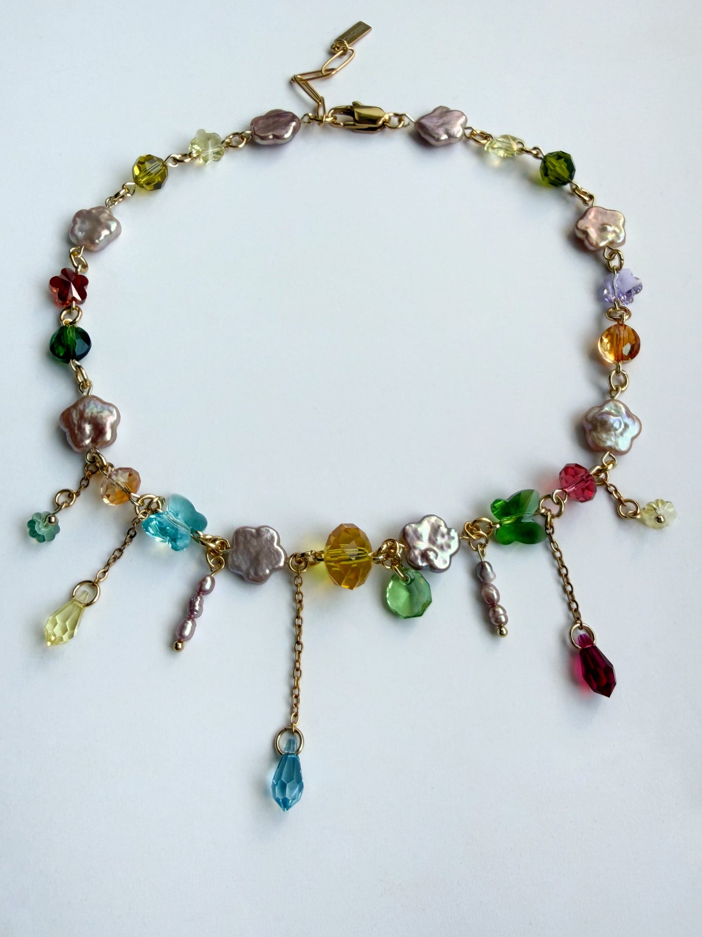 Flower baroque pearl & crystal necklace