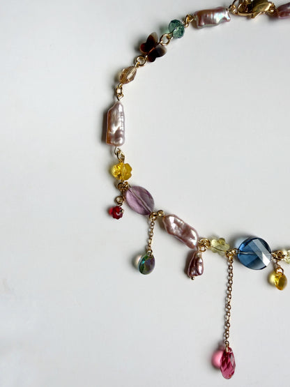 Pink baroque pearl & crystal necklace