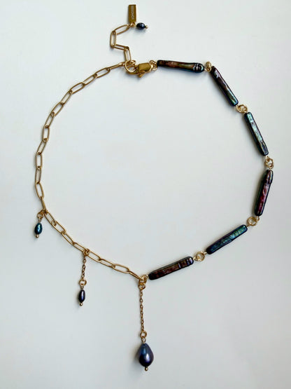 Baroque pearl & gold chain necklace