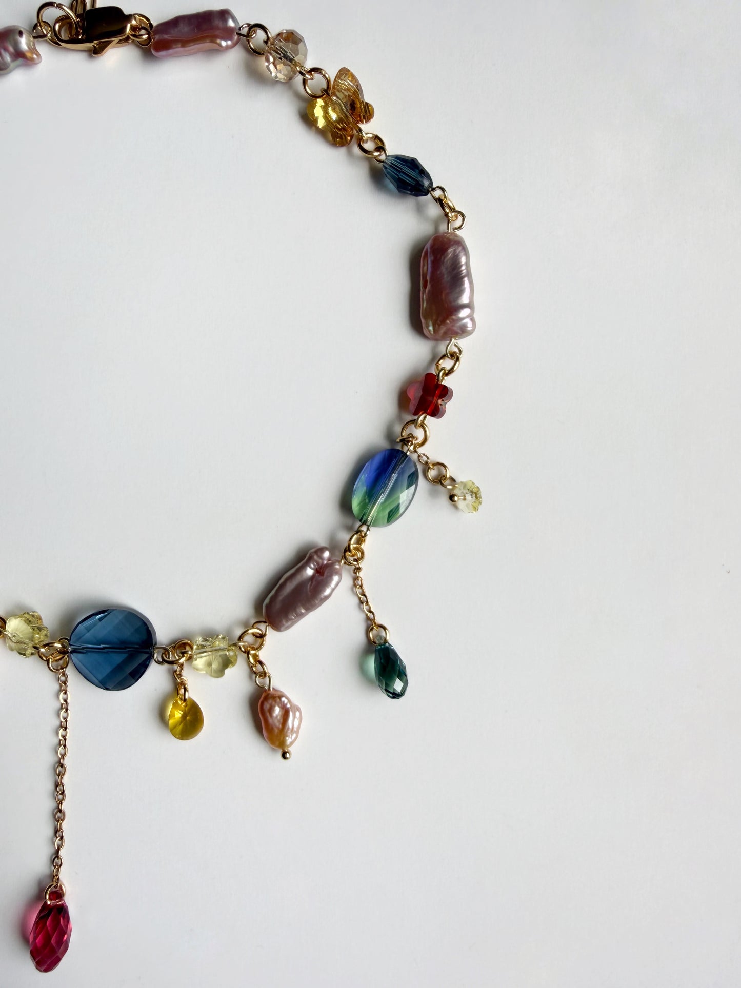 Pink baroque pearl & crystal necklace
