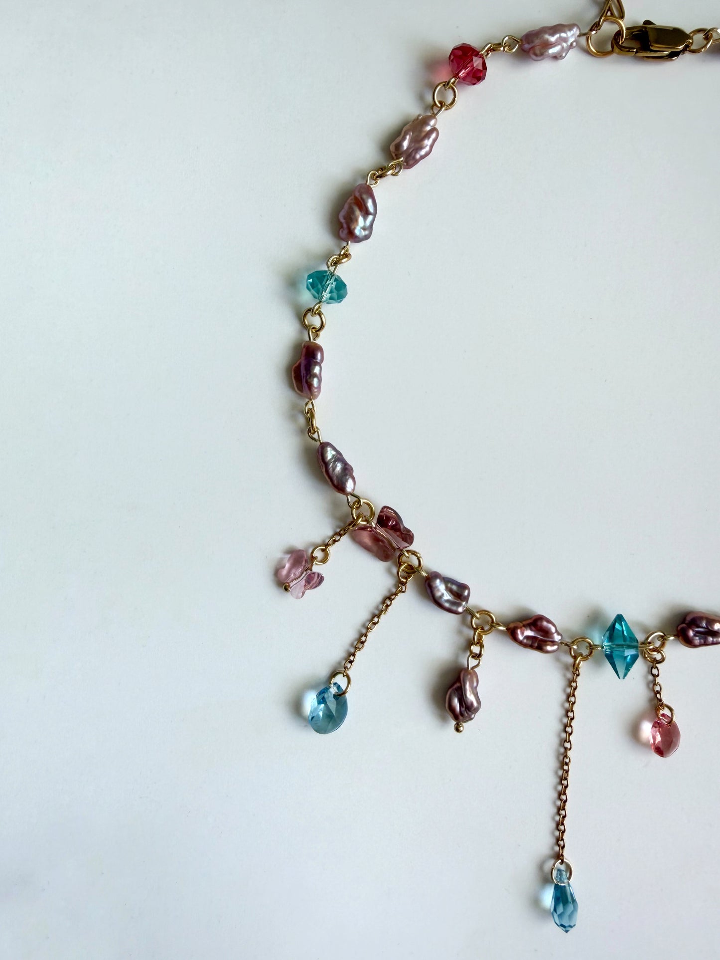 Pink baroque pearl & crystal necklace