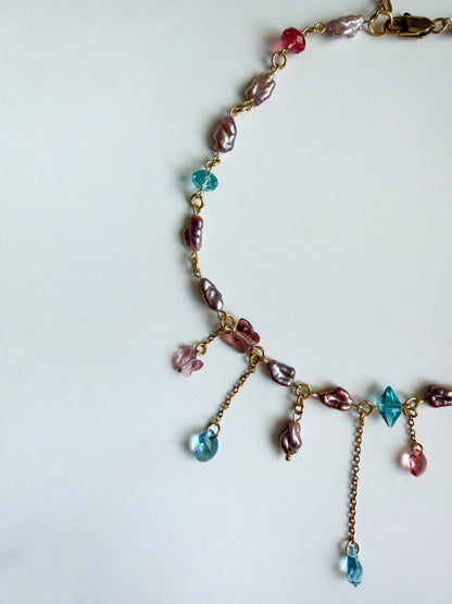 Pink baroque pearl & crystal necklace