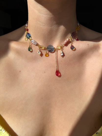 Pink baroque pearl & crystal necklace