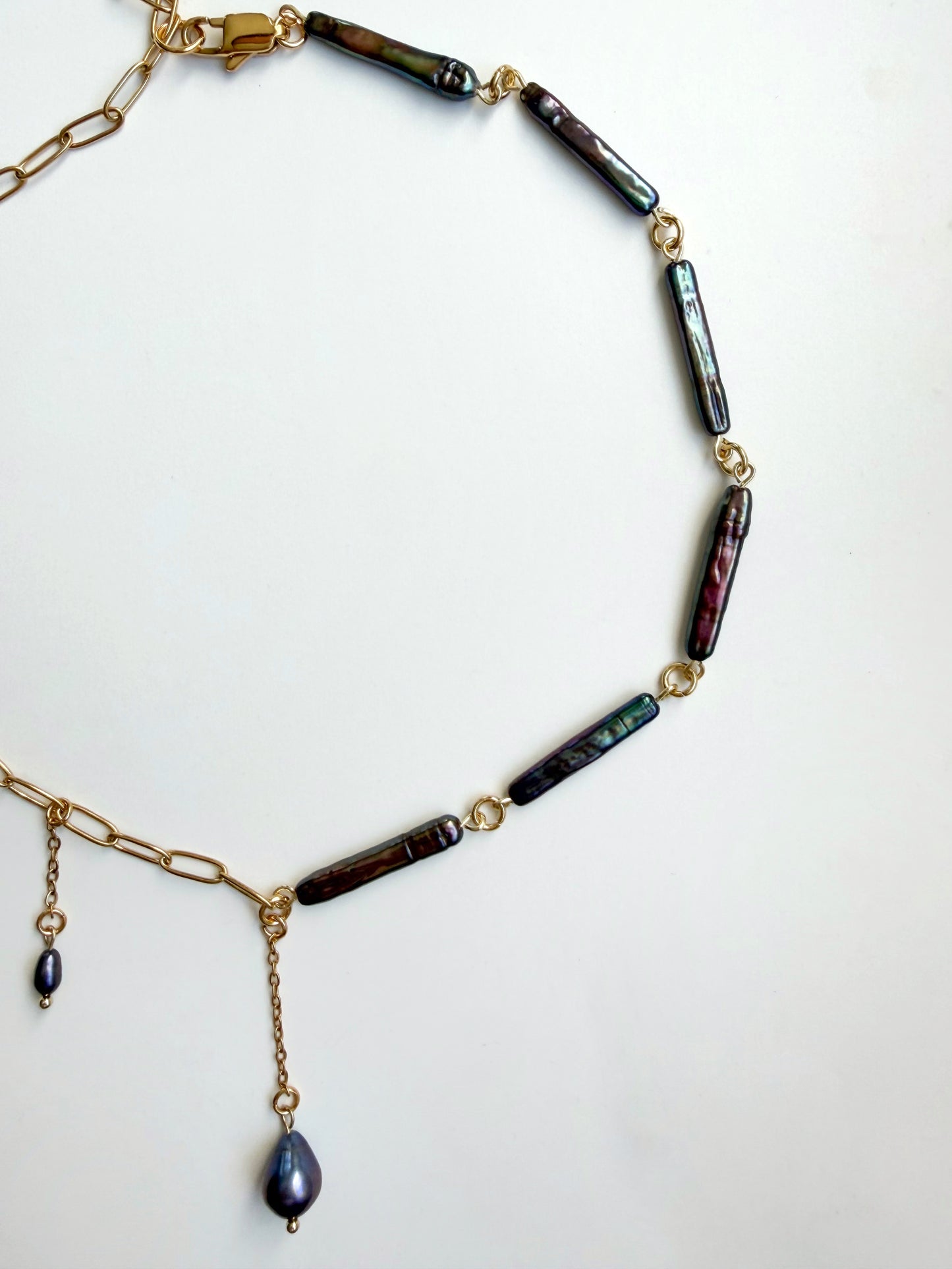 Baroque pearl & gold chain necklace