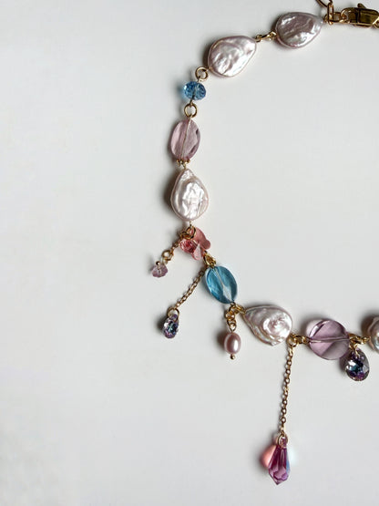 Pink baroque pearl & crystal necklace