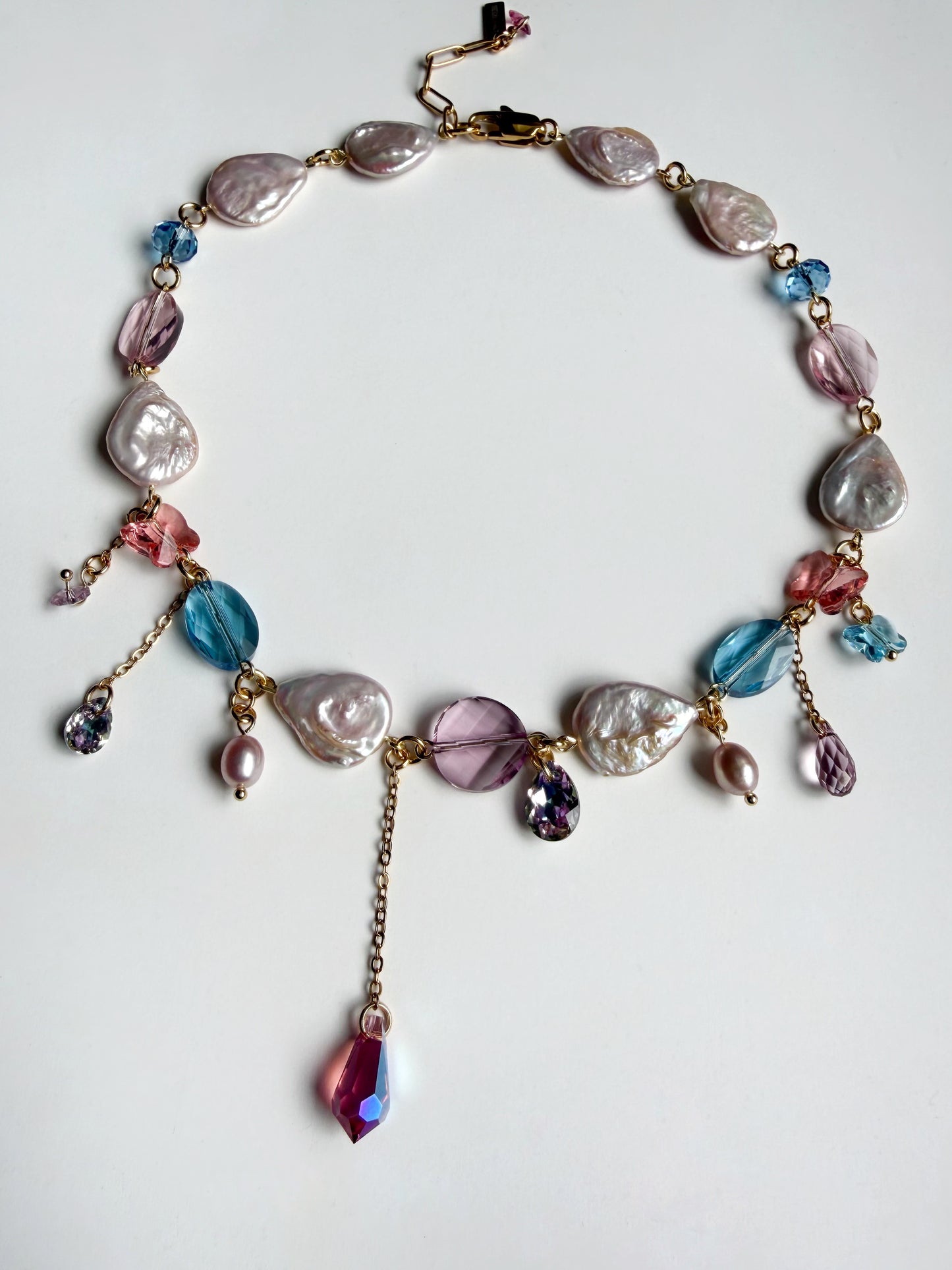 Pink baroque pearl & crystal necklace