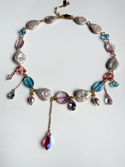 Pink baroque pearl & crystal necklace