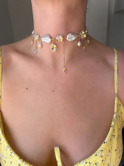 Chocker de perles baroques et de cristaux AB