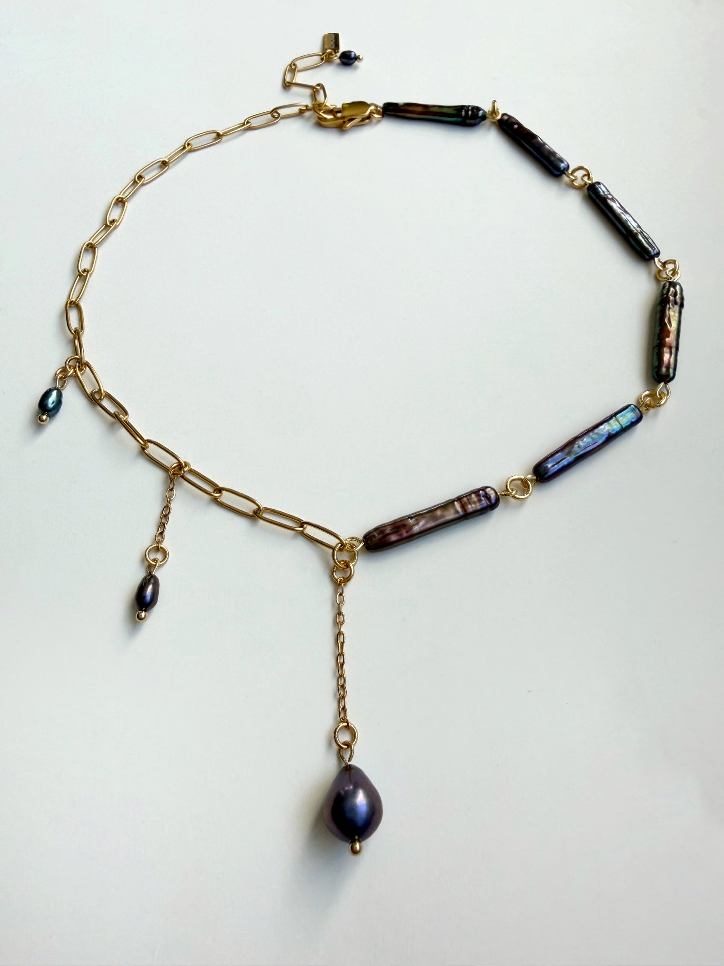 Baroque pearl & gold chain necklace