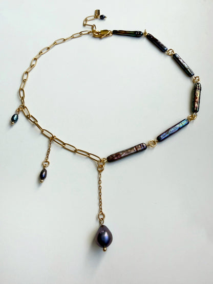Baroque pearl & gold chain necklace