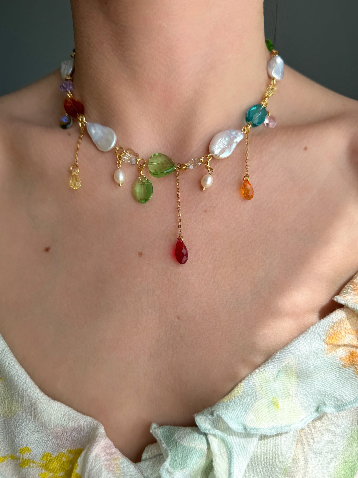 Baroque pearl & crystal fairy necklace