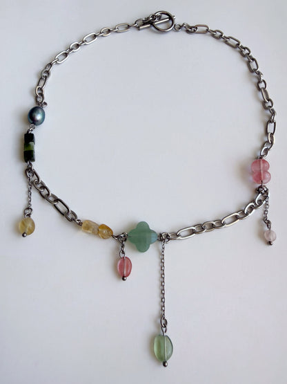 Silver multi-charm necklace