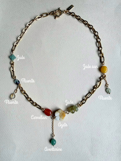 Gold multi charm necklace