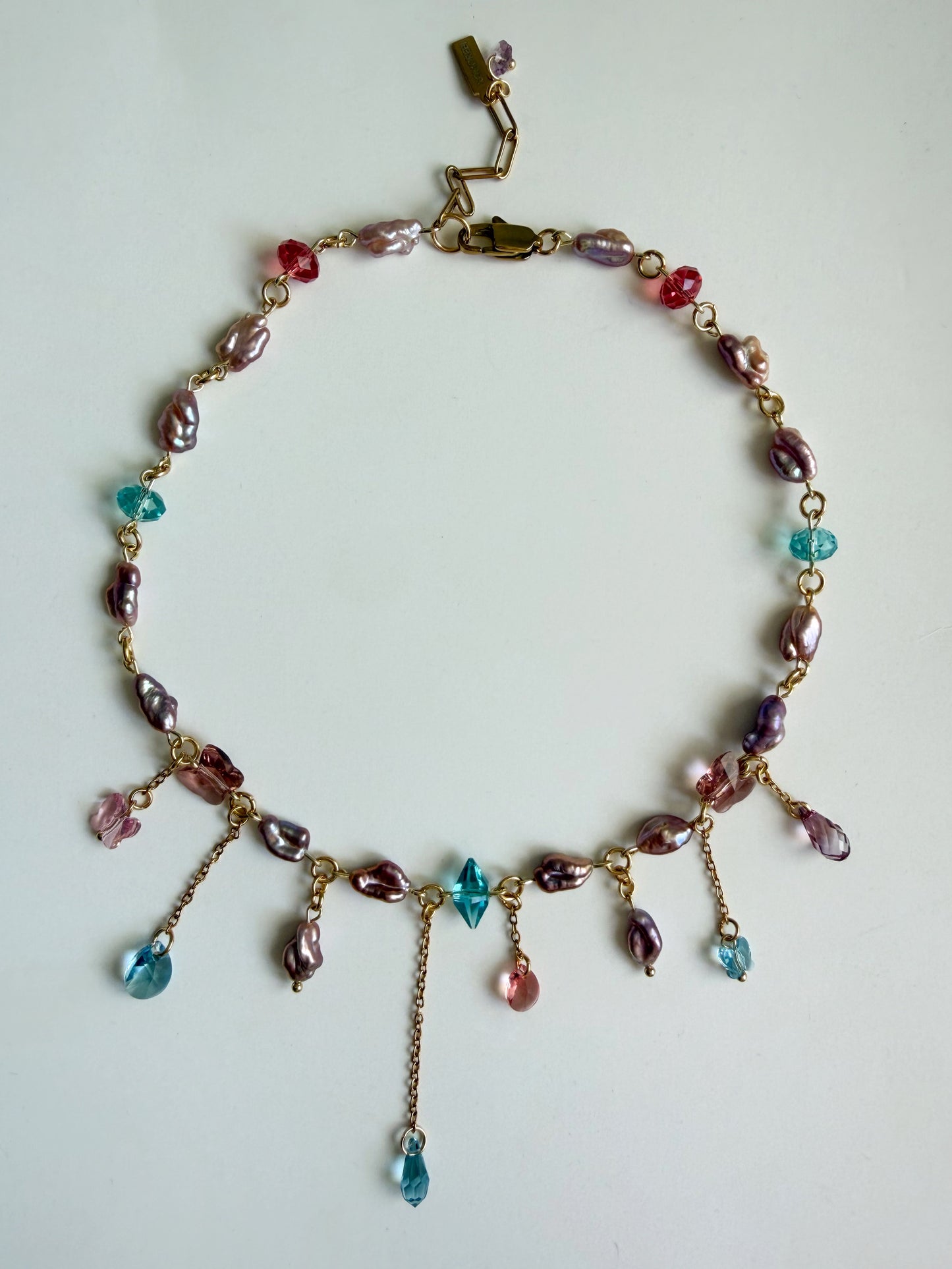 Pink baroque pearl & crystal necklace
