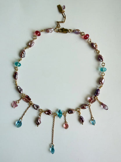 Pink baroque pearl & crystal necklace