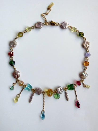 Flower baroque pearl & crystal necklace
