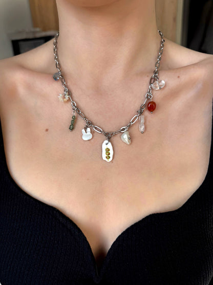 Collier multi charms argenté