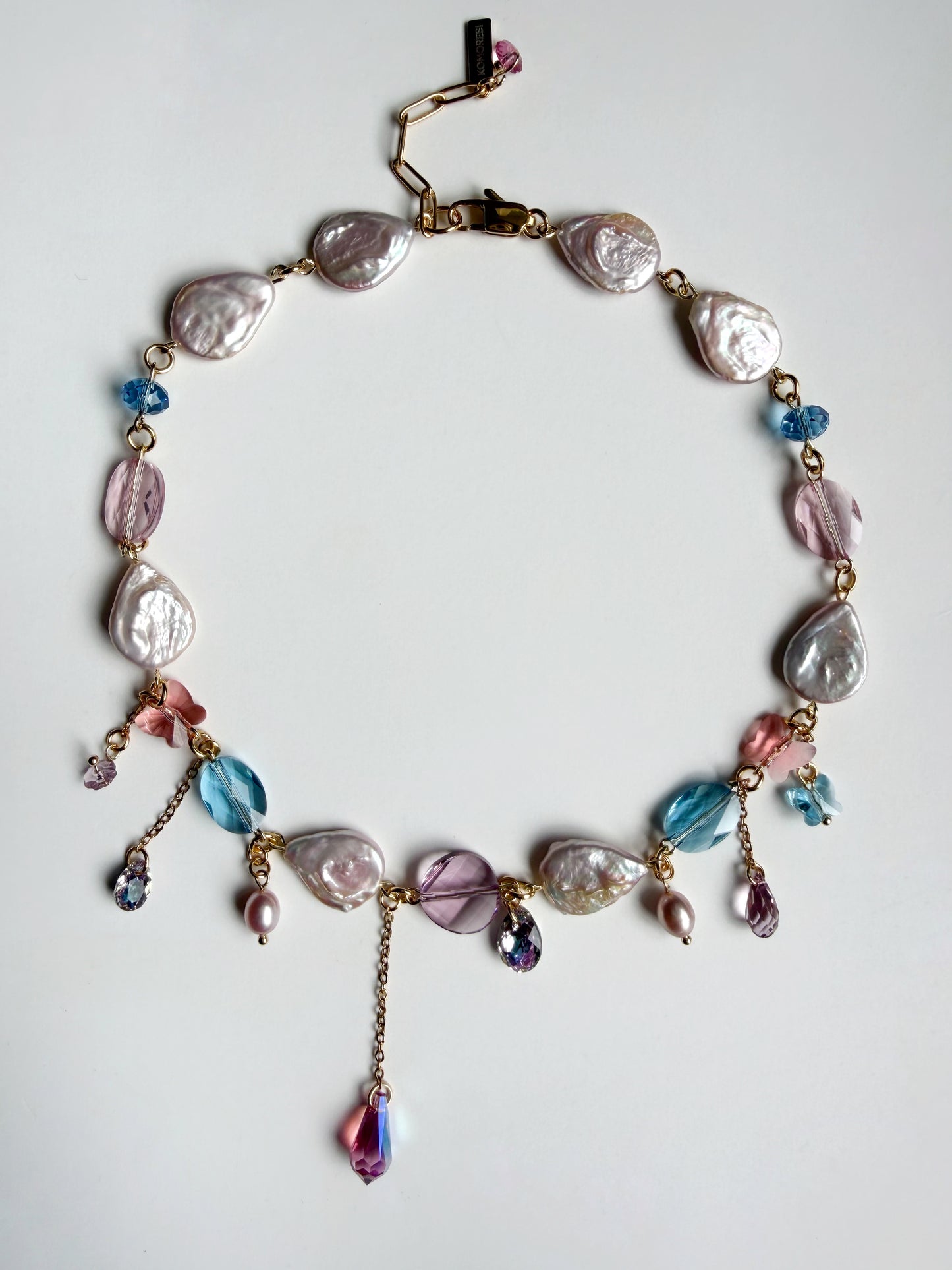 Pink baroque pearl & crystal necklace