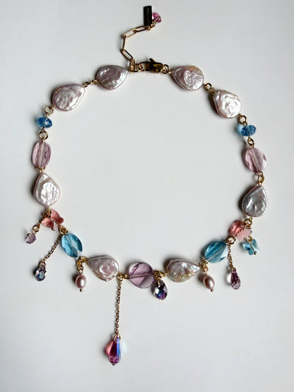 Pink baroque pearl & crystal necklace