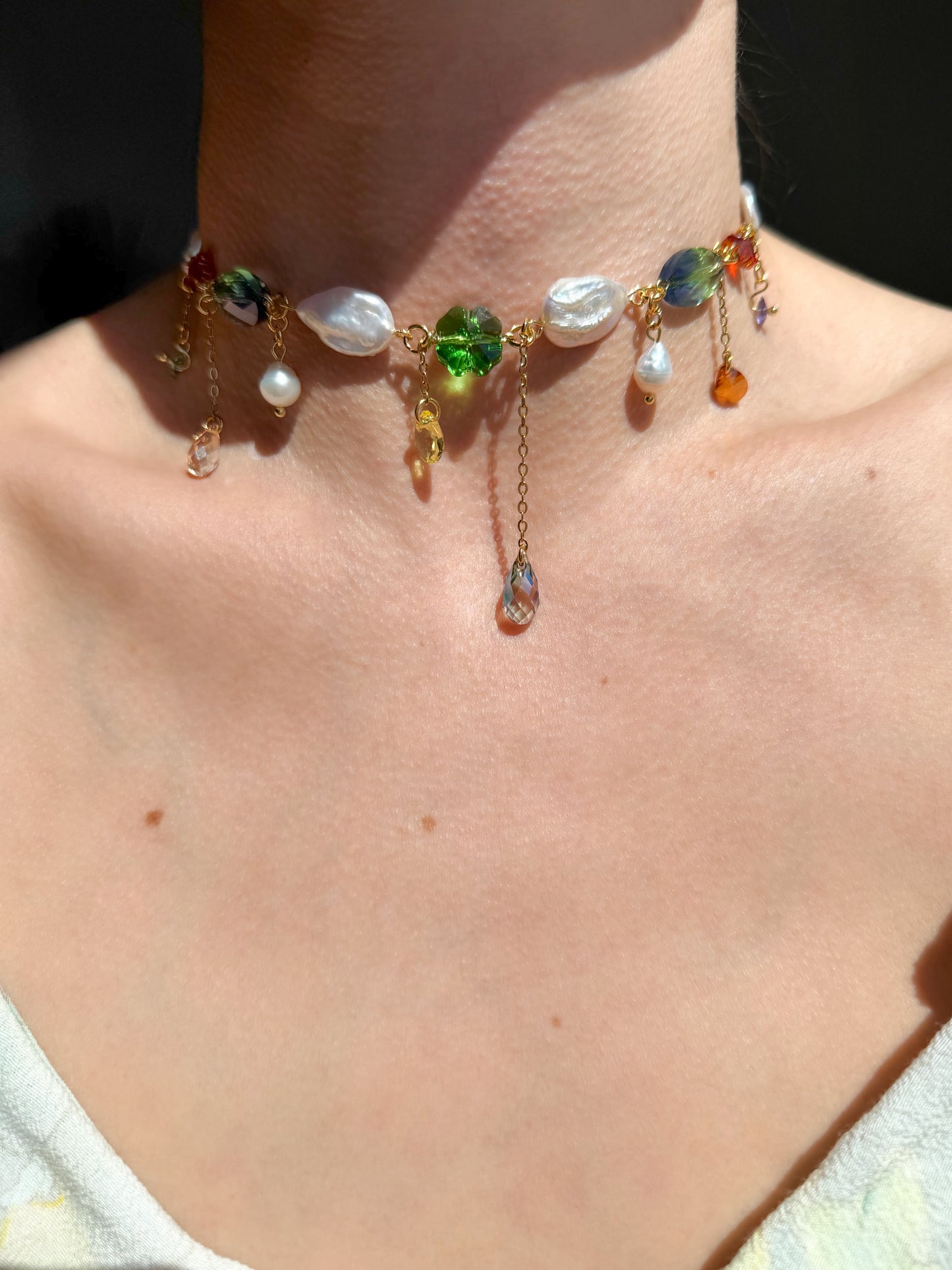 Baroque pearl & crystal fairy necklace