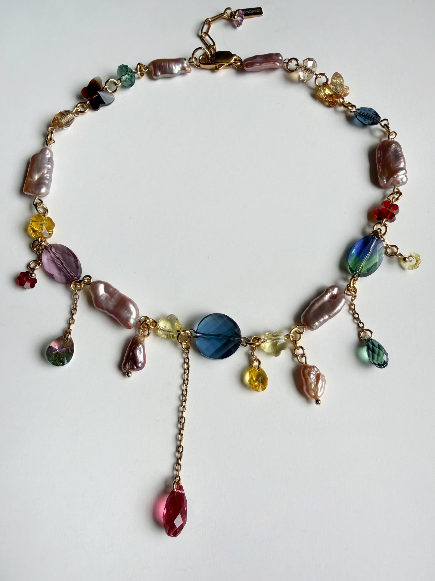 Pink baroque pearl & crystal necklace