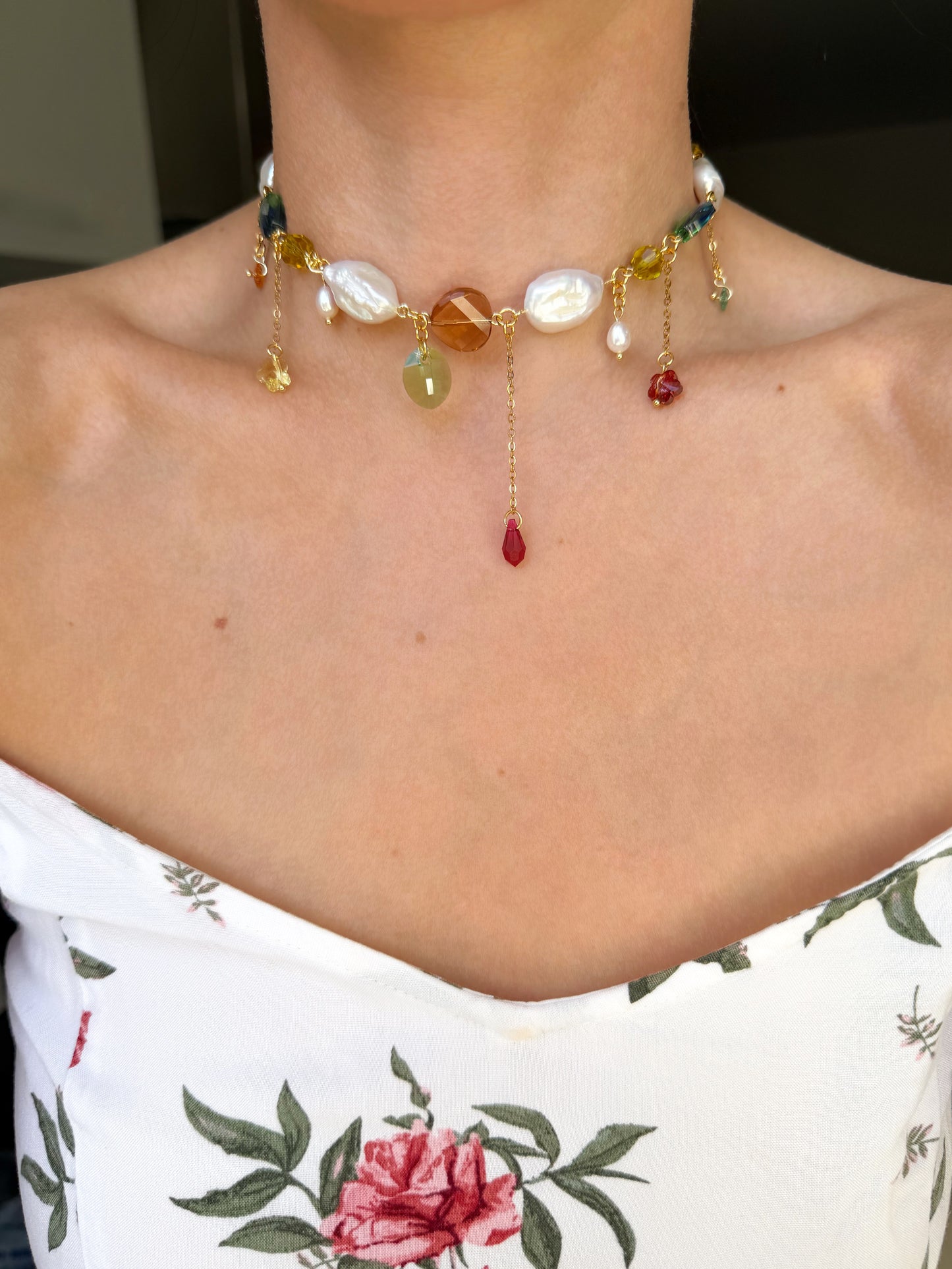Baroque pearl & crystal fairy necklace