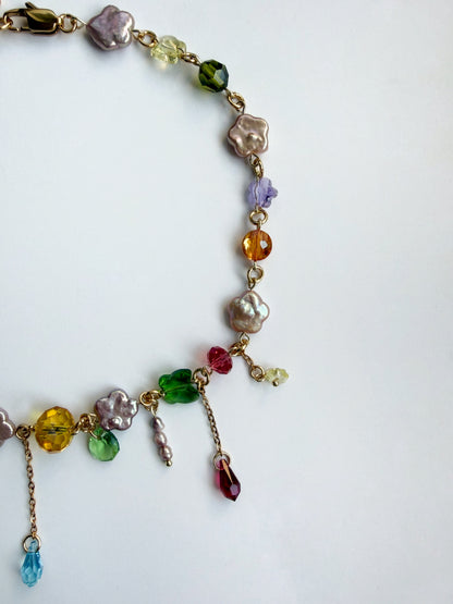 Flower baroque pearl & crystal necklace