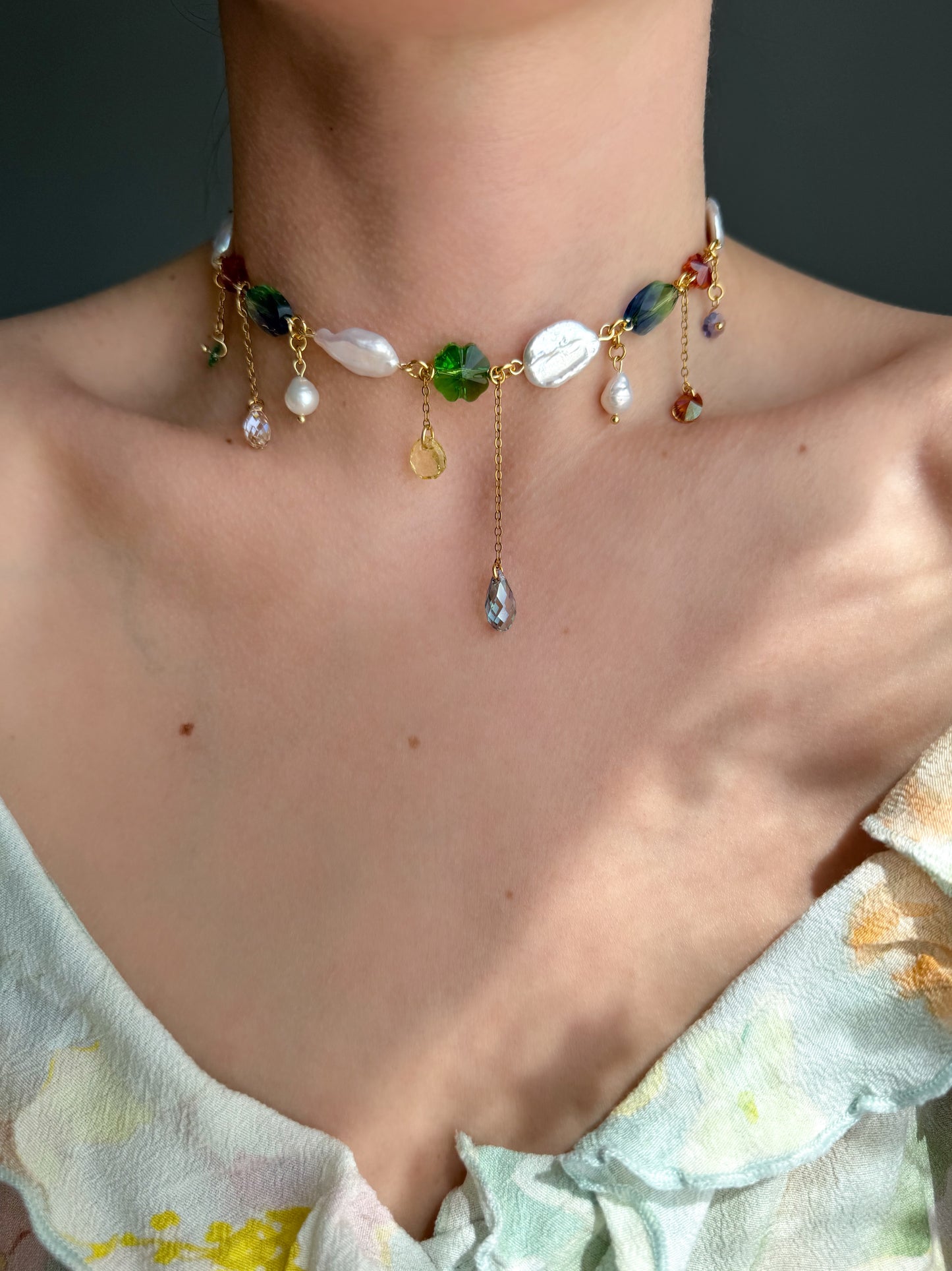 Baroque pearl & crystal fairy necklace