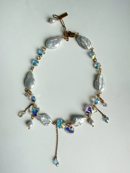 Chocker de perles baroques et de cristaux AB
