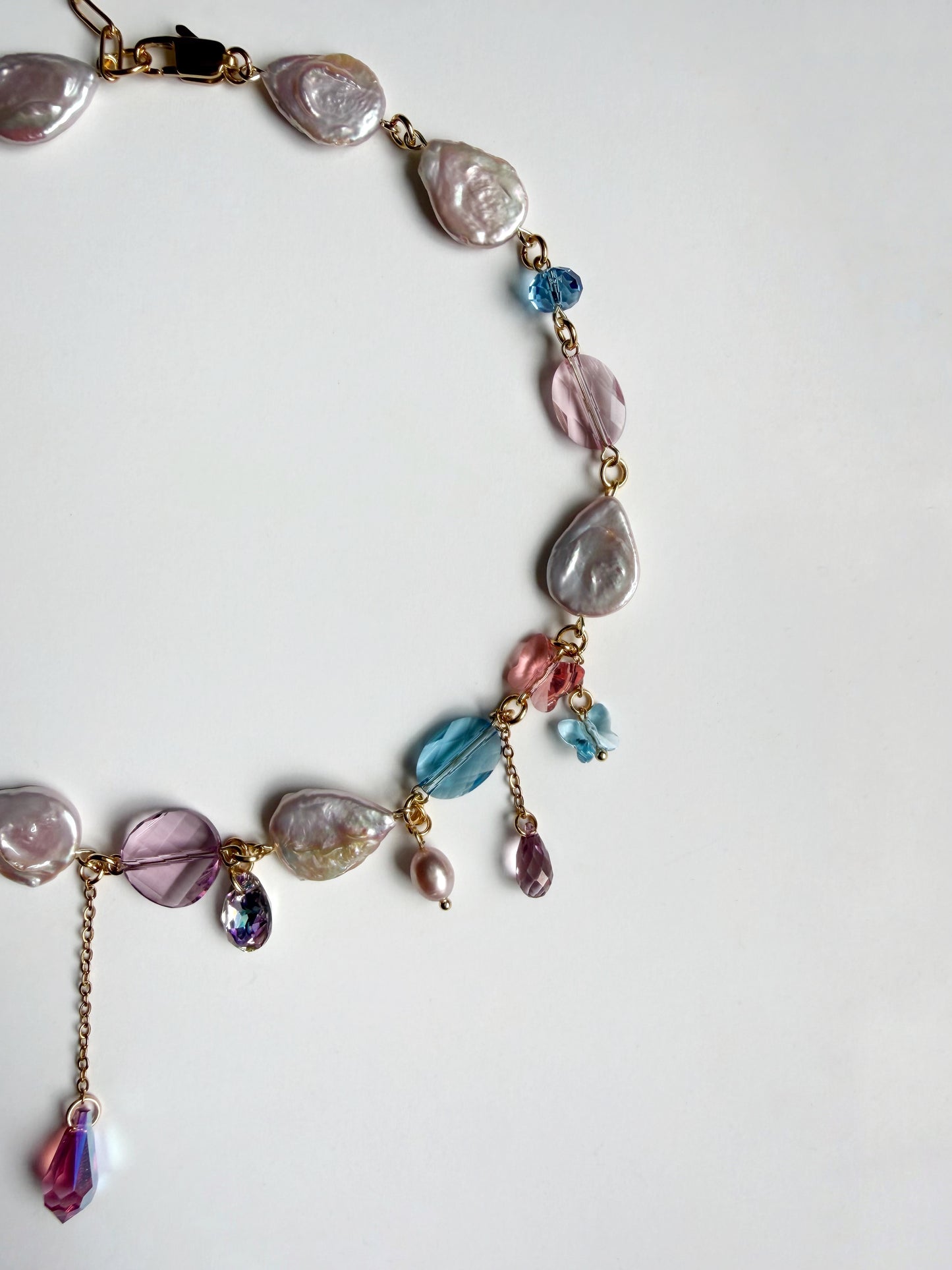 Pink baroque pearl & crystal necklace
