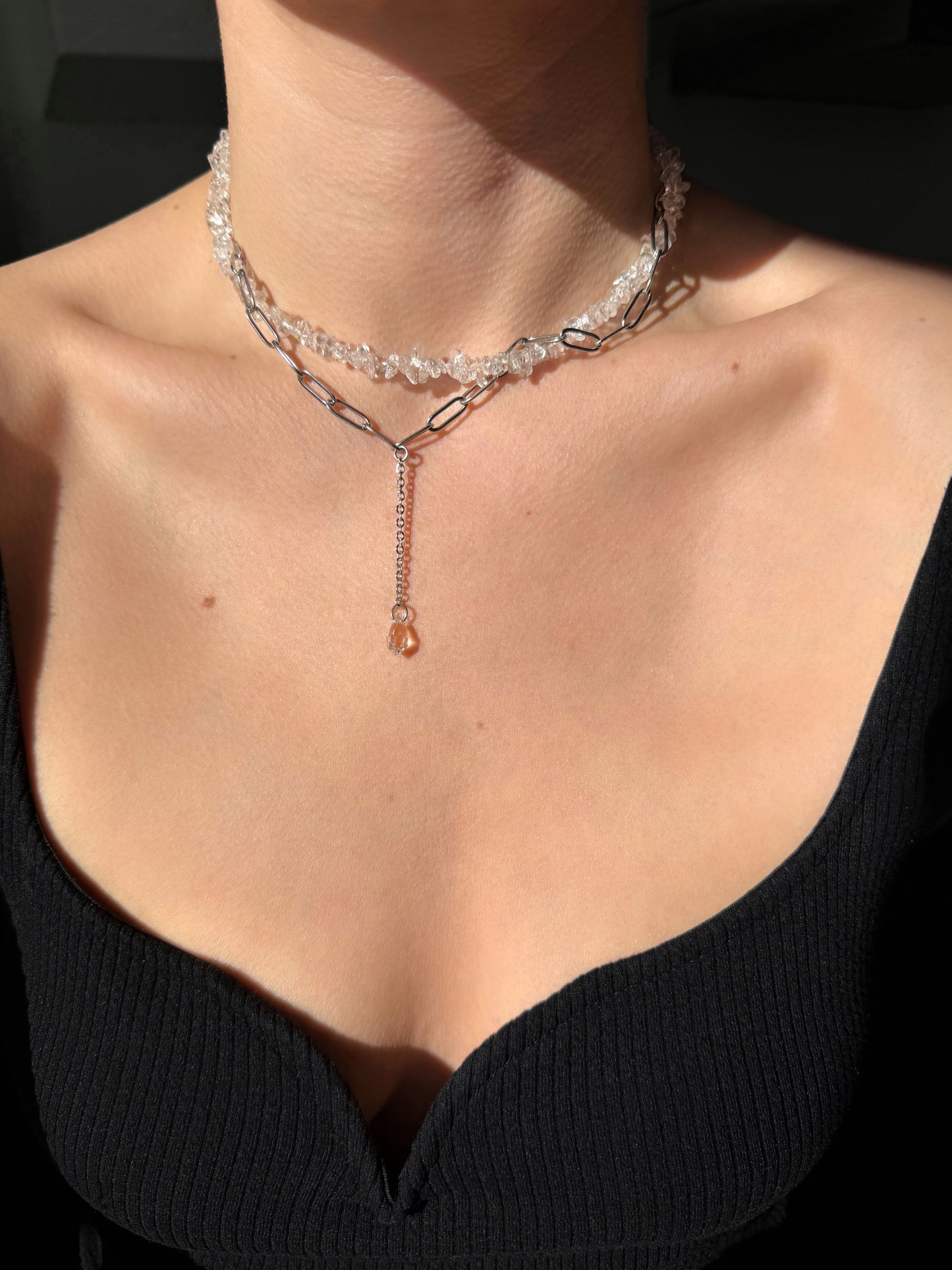 Collier superposé en quartz naturel