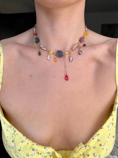 Pink baroque pearl & crystal necklace