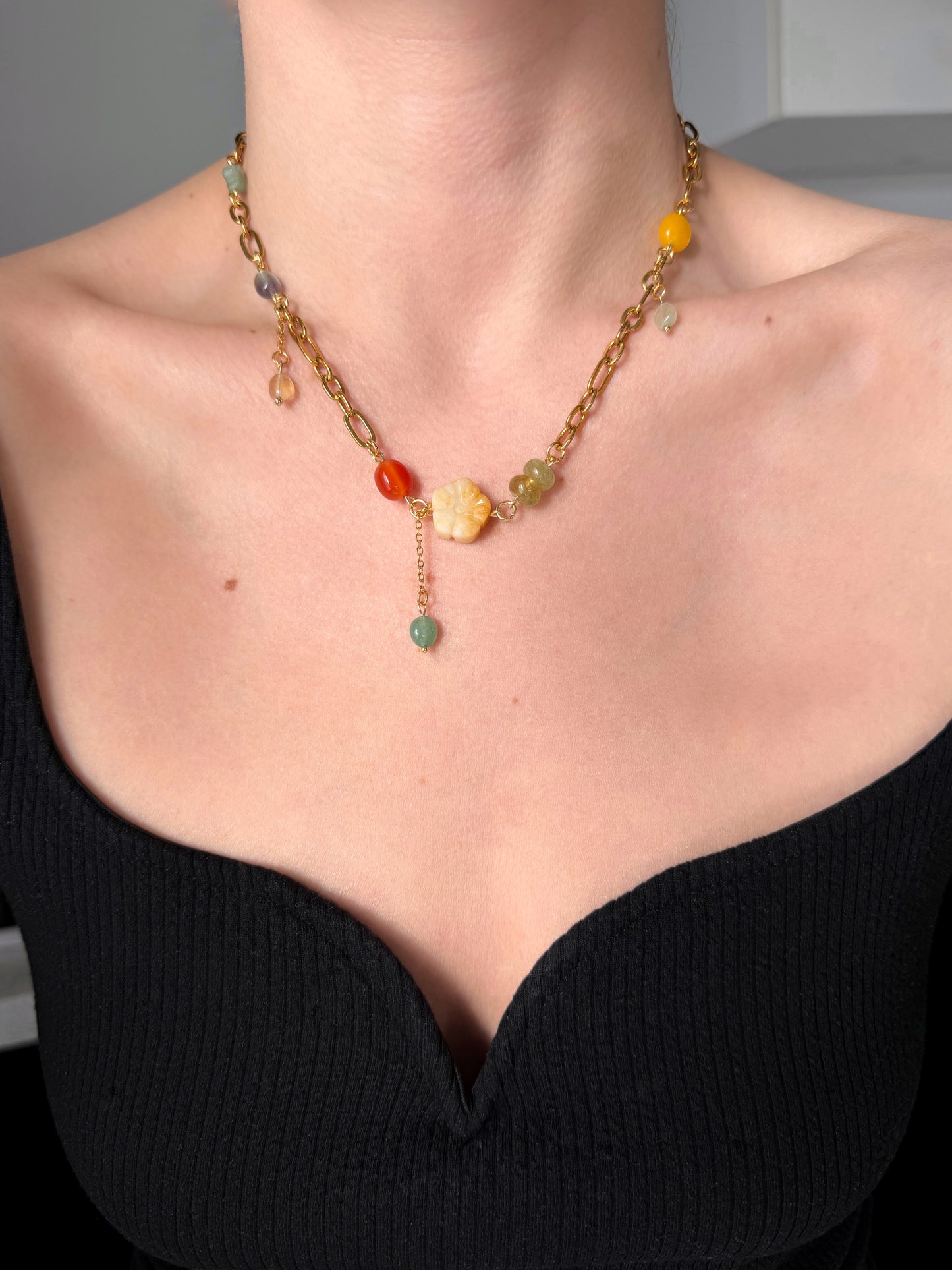 Gold multi charm necklace