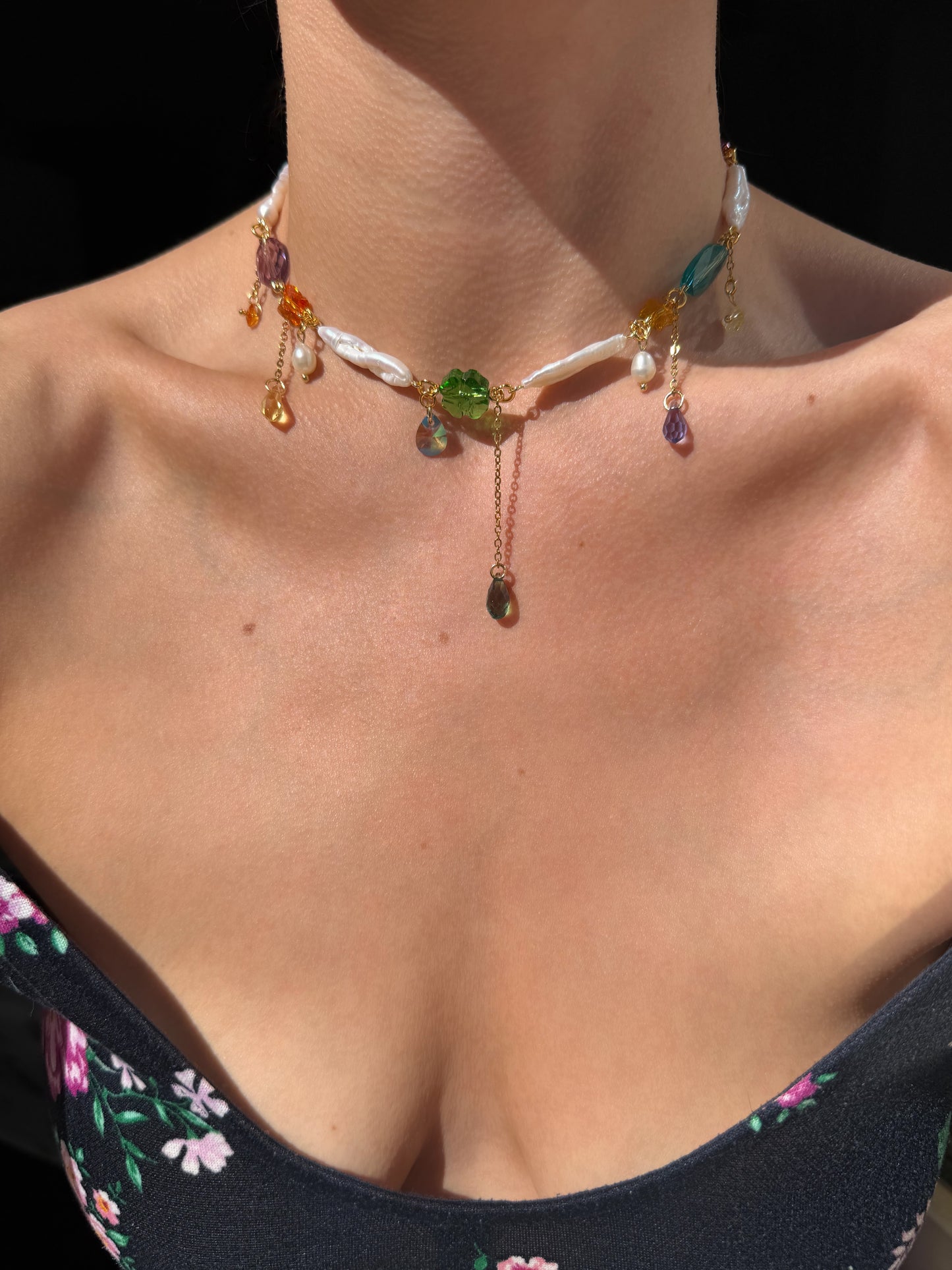 Baroque pearl & crystal fairy necklace