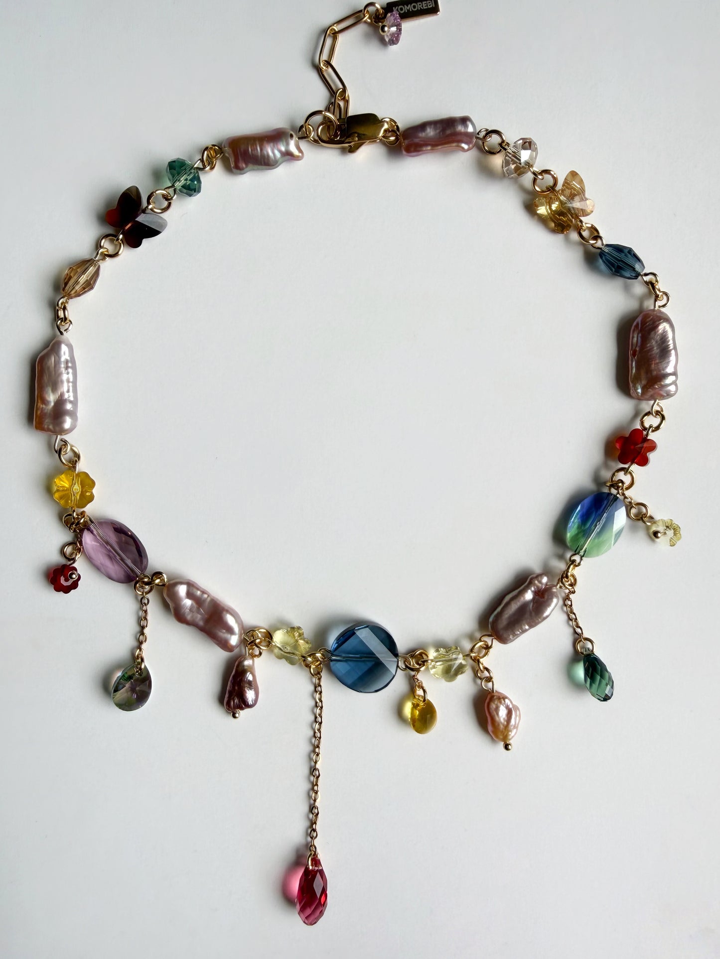 Pink baroque pearl & crystal necklace